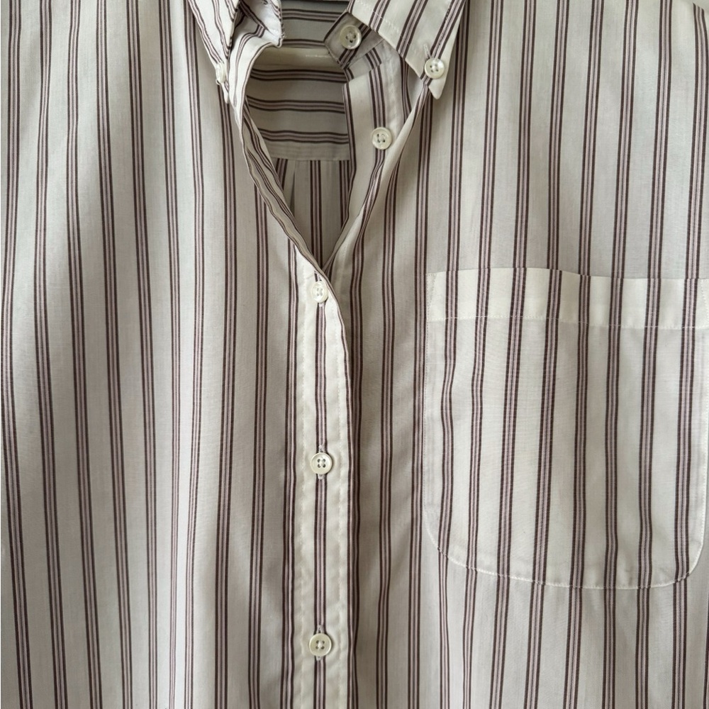 SOLD Vintage White + Burgundy Striped Cotton Boyfriend Shirt - Picture 3 of 6